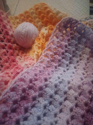 Rainbow Baby Blanket An up close of the rainbow baby blanket while being made