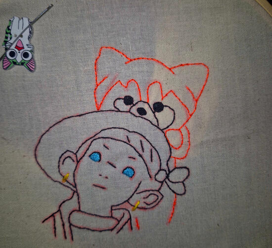 FFXIV Character An embroidery of someone's final fantasy 14 character and their red panda